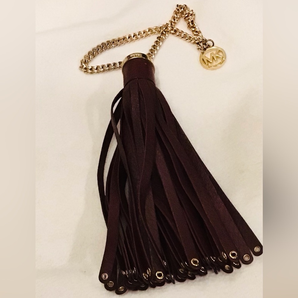 Michael Kors  Brooklyn Deep Chocolate Brown Tassel hang tag with Gold Hardware.